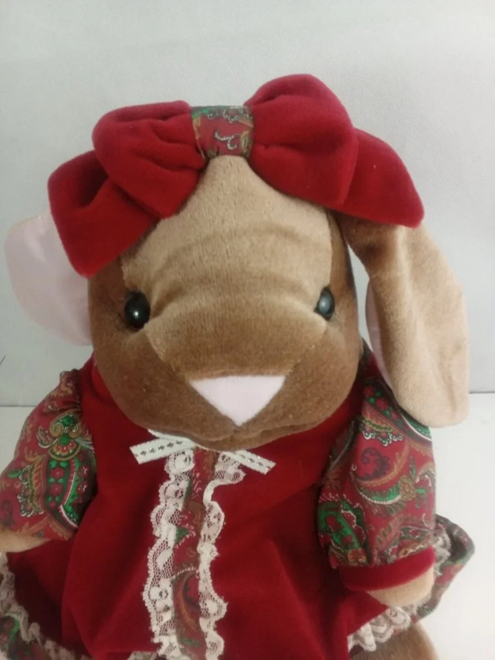 1985 Toys R Us Velveteen Bunny Easter Rabbit Red Dress Stuffed Plush 13